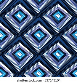 Geometric rectangle mandala pattern. Hand drawn fashion pattern. Winter cold colors romb pattern.