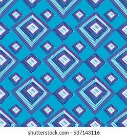 Geometric rectangle mandala pattern. Hand drawn fashion pattern. Winter cold colors romb pattern.