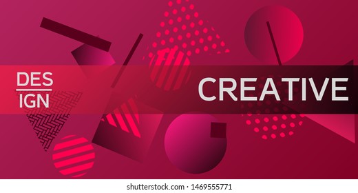 Geometric red abstract background with trendy isometric shapes. Minimal universal banner templates in memphis style. Dynamic composition. Vector illustration.