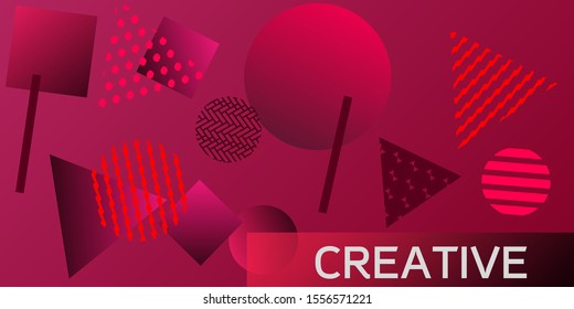 Geometric red abstract background with trendy isometric shapes. Minimal universal banner templates in memphis style. Minimalistic red background design with dynamic shapes. Vector illustration.