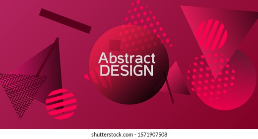 Geometric red abstract background with trendy isometric shapes. Minimal universal banner templates in memphis style. Dynamic composition. Vector illustration.