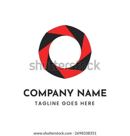 Geometric red and black circular aperture logo element graphic
