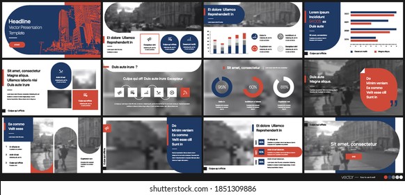 Plantillas de elementos de presentación geométricas en rojo y azul. Infografía vectorial. Para uso en Presentación, Volante y Folleto, SEO, Marketing, Plantilla de Página de Aterrizaje de Seminarios, Diseño de Sitios Web, Banner.