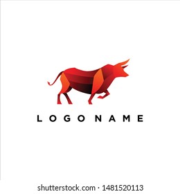 geometric red bull logo design vector, combined red and orange color in black background. change able color and work well in both dark and light background