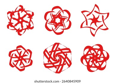 Geometric red circle and symmetrical star or flower pattern for business logo