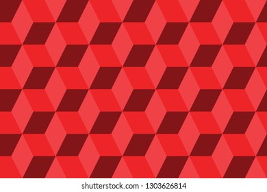 geometric red cubes abstract seamless pattern, 3d vector background