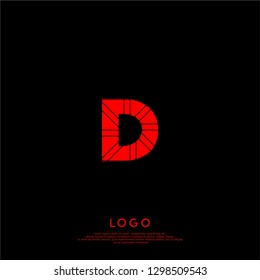 geometric red D logo letter with abstract stripe lines design concept