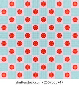Geometric red flower pattern for fabric and background.