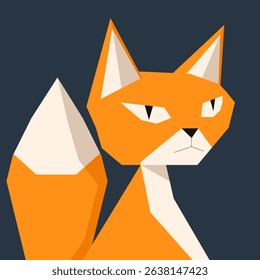 Geometric red Fox. Vector illustration of trendy Geometric cat isolated dark background. Perfect asian animal for t-shirt print wall poster cover decoration. EPS 10