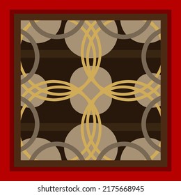 Geometric red and gold pattern design Ideal for silk scarf, kerchief, bandana, neck wear, shawl, hijab, fabric, textile, wallpaper, carpet, blanket, ceramics, or tiles. Artwork for fashion printing. 