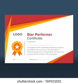 Geometric Red And Gold Star Performer Certificate