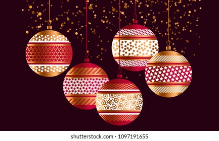 Geometric red and gold xmas baubles. Christmas decor element for header, card, invitation, poster, cover and other web and print design projects. stock vector illustration