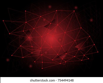 Geometric red graphic background communication. Connected lines with dots. Minimalism chaotic illustration background. 