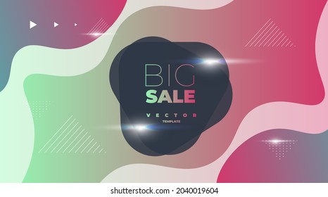 geometric red and green gradient template with dark sticker with lettering big sale and wavy figures and sparkling and triangles