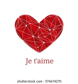Geometric red heart on white background - Je t'aime - I love you