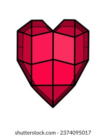 Geometric red heart. Vector clipart on a white background.