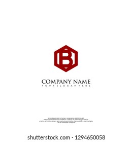 geometric red hexagon B logo letter design concept