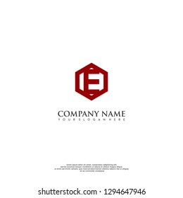 geometric red hexagon E logo letter design concept