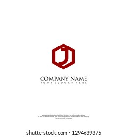 geometric red hexagon J logo letter design concept