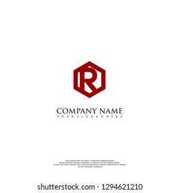 geometric red hexagon R logo letter design concept