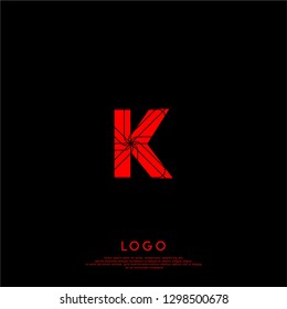 geometric red K logo letter with abstract stripe lines design concept