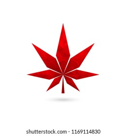 geometric red leaf logo, low poly vector design of cannabis leaves