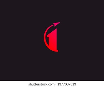 Geometric red logo number 1 and flight of a rocket abstract for a business company