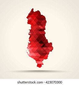 Geometric red map of Albania flag colors

