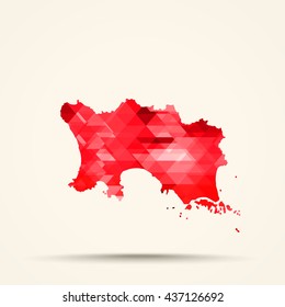 Geometric red map of Bailiwick of Jersey flag colors