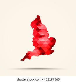 Geometric red map of England flag colors

