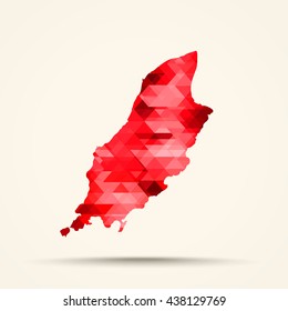 Geometric red map of Isle of Man flag colors

