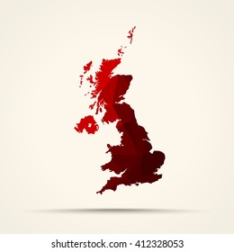 Geometric red map of United Kingdom flag colors