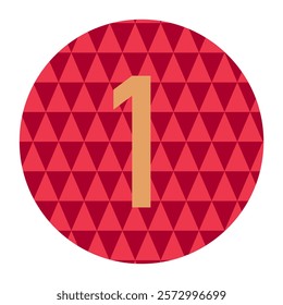 Geometric Red Number 1 Icon with Triangular Pattern – Minimalist Circular Design for Labels, Tags, and Digital Interfaces