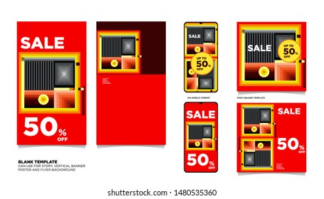 Geometric Red, Orange, Yellow Gradient Summer Sale 50% discount Background. The Template can use for, landing page, template, ui, web, homepage, poster, banner, flyer. 
