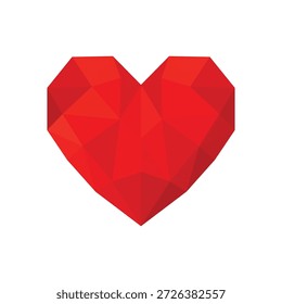 Icono de Vector plano del corazón del polígono rojo geométrico aislado en el fondo blanco