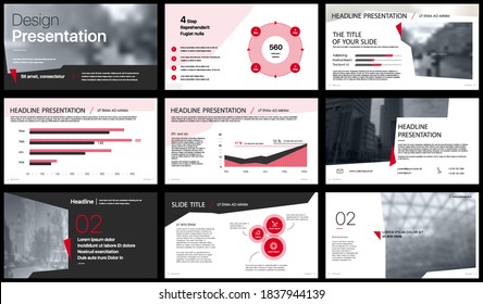 Vorlagen für geometrische rote Präsentationselemente. Vektorgrafiken. Zur Verwendung in Präsentationen, Flyer und Broschüren, SEO, Marketing, Webinar Landing Page Template, Website Design, Banner.
