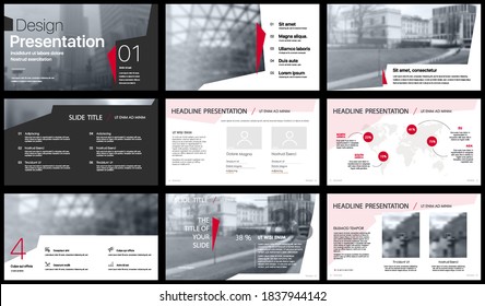 Plantillas de elementos de presentación geométricas rojas. Infografía vectorial. Para uso en Presentación, Volante y Folleto, SEO, Marketing, Plantilla de Página de Aterrizaje de Seminarios, Diseño de Sitios Web, Banner.