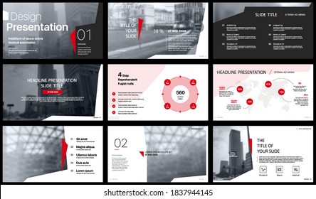 Geometric Red Presentation Element Templates. Vector infographics. For use in Presentation, Flyer and Leaflet, SEO, Marketing, Webinar Landing Page Template, Website Design, Banner.