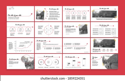 Plantillas de elementos de presentación geométricas rojas. Infografía vectorial. Para uso en Presentación, Volante y Folleto, SEO, Marketing, Plantilla de Página de Aterrizaje de Seminarios, Diseño de Sitios Web, Banner.