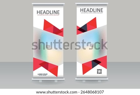 Geometric Red Roll-Up Banner Template for Modern Business and Events. Perfect for digital marketing, branding presentations, trade shows, and business promotions.