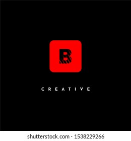 geometric red rounded square with clawed B logo letter simple design concept isolated on black background. 
