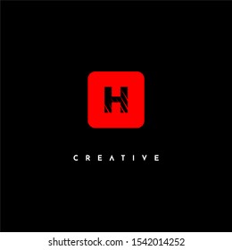 geometric red rounded square with clawed H logo letter simple design concept isolated on black background. 