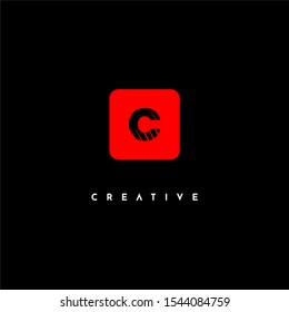 geometric red rounded square with clawed C logo letter simple design concept isolated on black background. 