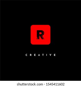 geometric red rounded square with clawed R logo letter simple design concept isolated on black background. 