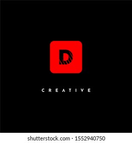 geometric red rounded square with clawed D logo letter simple design concept isolated on black background. 
