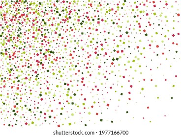 Geometric Red Science Texture. Design Confetti Wallpaper. Green Abstract Square Frame. Rhombus Festive Background.