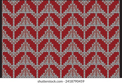 Geometric red shape and white line pattern.Seamless.Knitted yarn.Design for scarf.Textiles.Handcraft and all knit