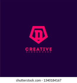 geometric red shield D logo letter design concept