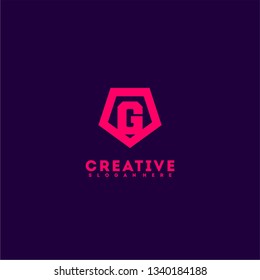 geometric red shield G logo letter design concept