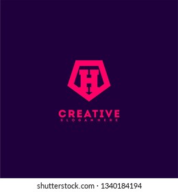 geometric red shield H logo letter design concept